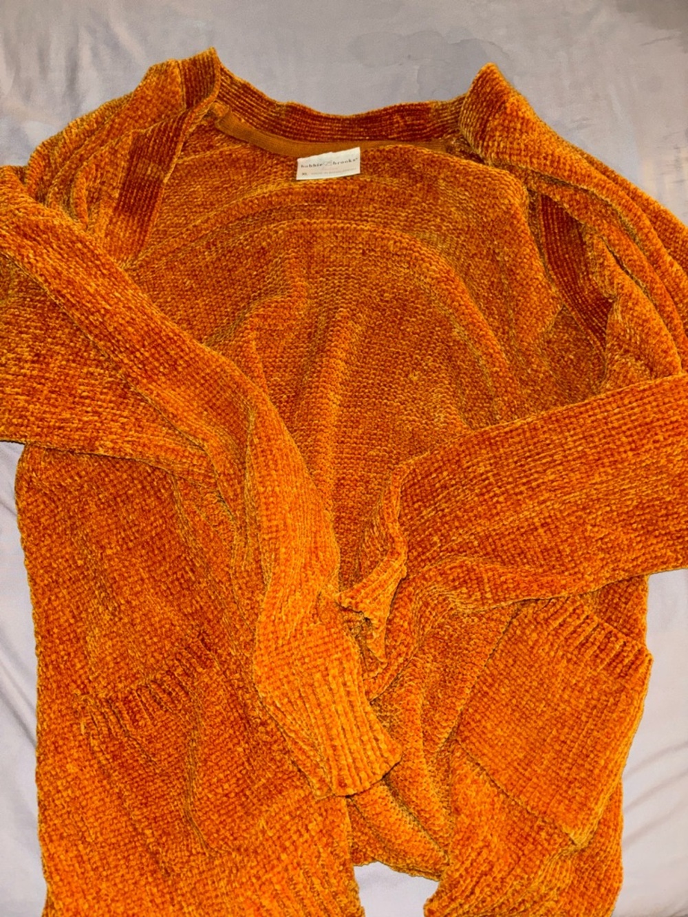 Bobbie Brooks Orange Chenille Open-Front Cardigan